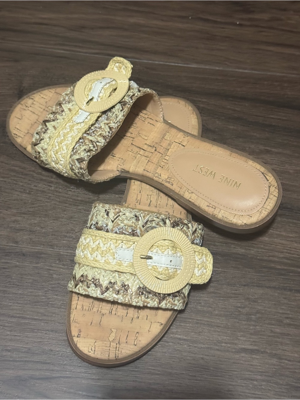 Nine West Yellow Braided Buckle Slide Sandals